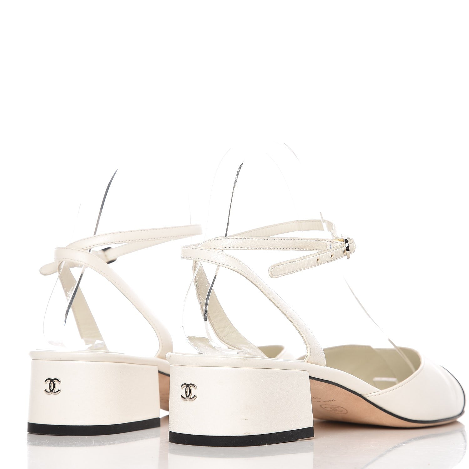 Chanel Lambskin Cap Toe CC Ankle Strap Sandals 38.5 White Black 4 of 14