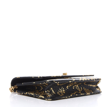 Chanel Calfskin Crocodile Embossed Graffiti 2.55 Cocodile Reissue Wallet On Chain WOC Black Gold 4 of 12