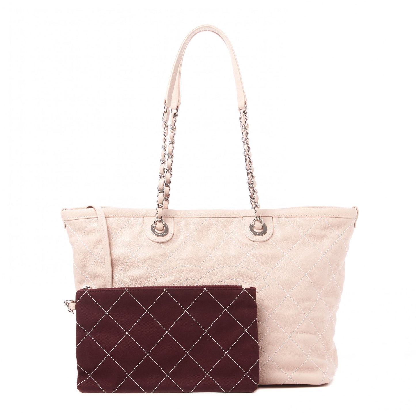 Grained Calfskin Quilted Small Daily Shopping Tote Light Pink