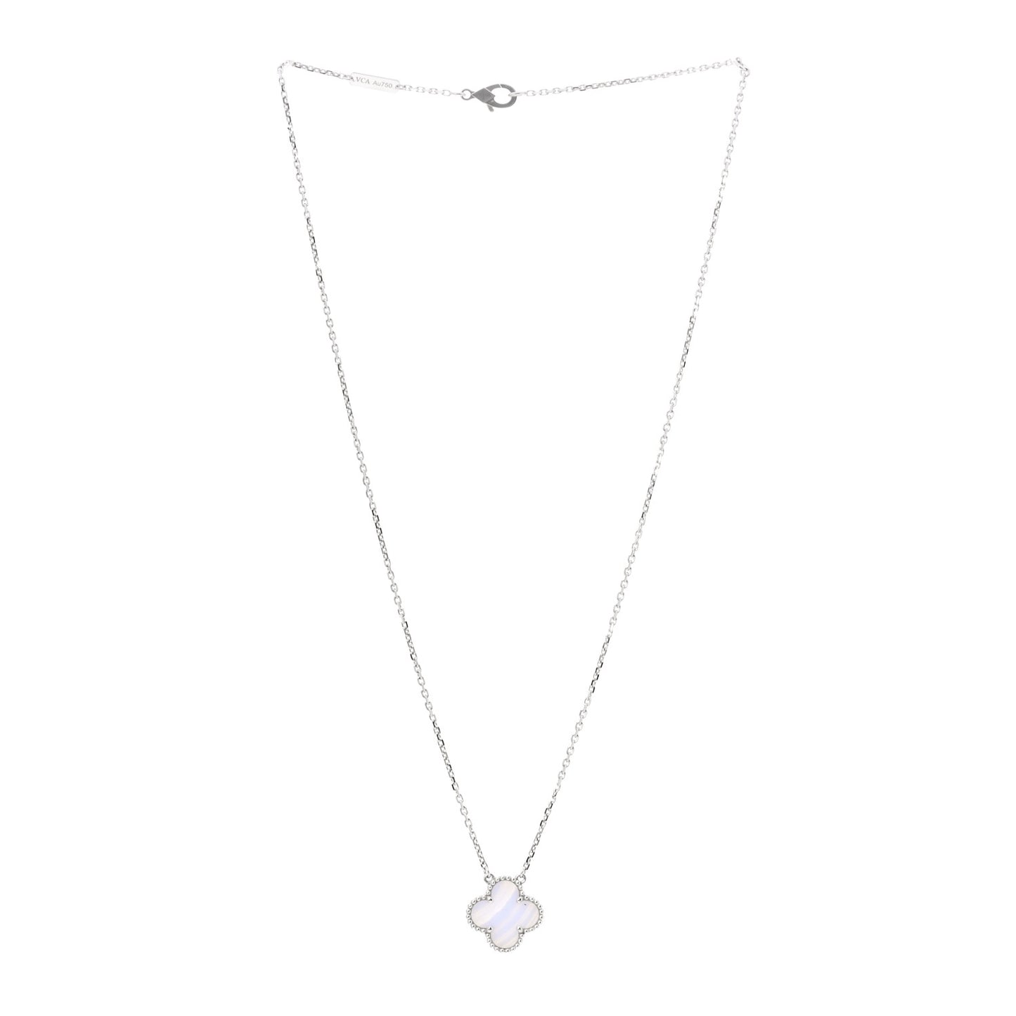 18K White Gold Chalcedony Vintage Alhambra Pendant Necklace