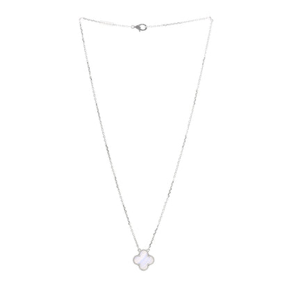 Van Cleef & Arpels 18K White Gold Chalcedony Vintage Alhambra Pendant Necklace 3 of 7