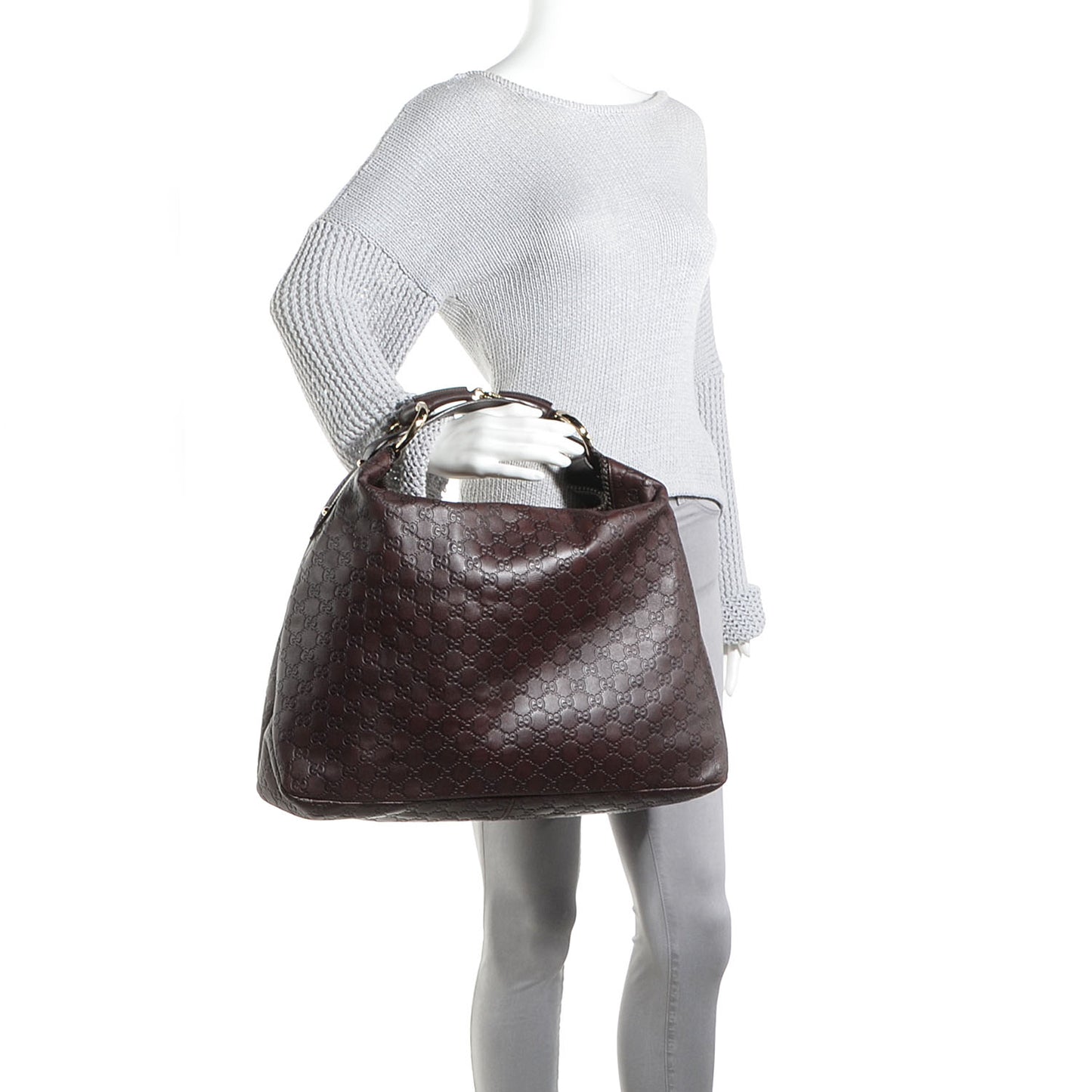 Guccissima Large Horsebit Chain Hobo Chocolate Brown