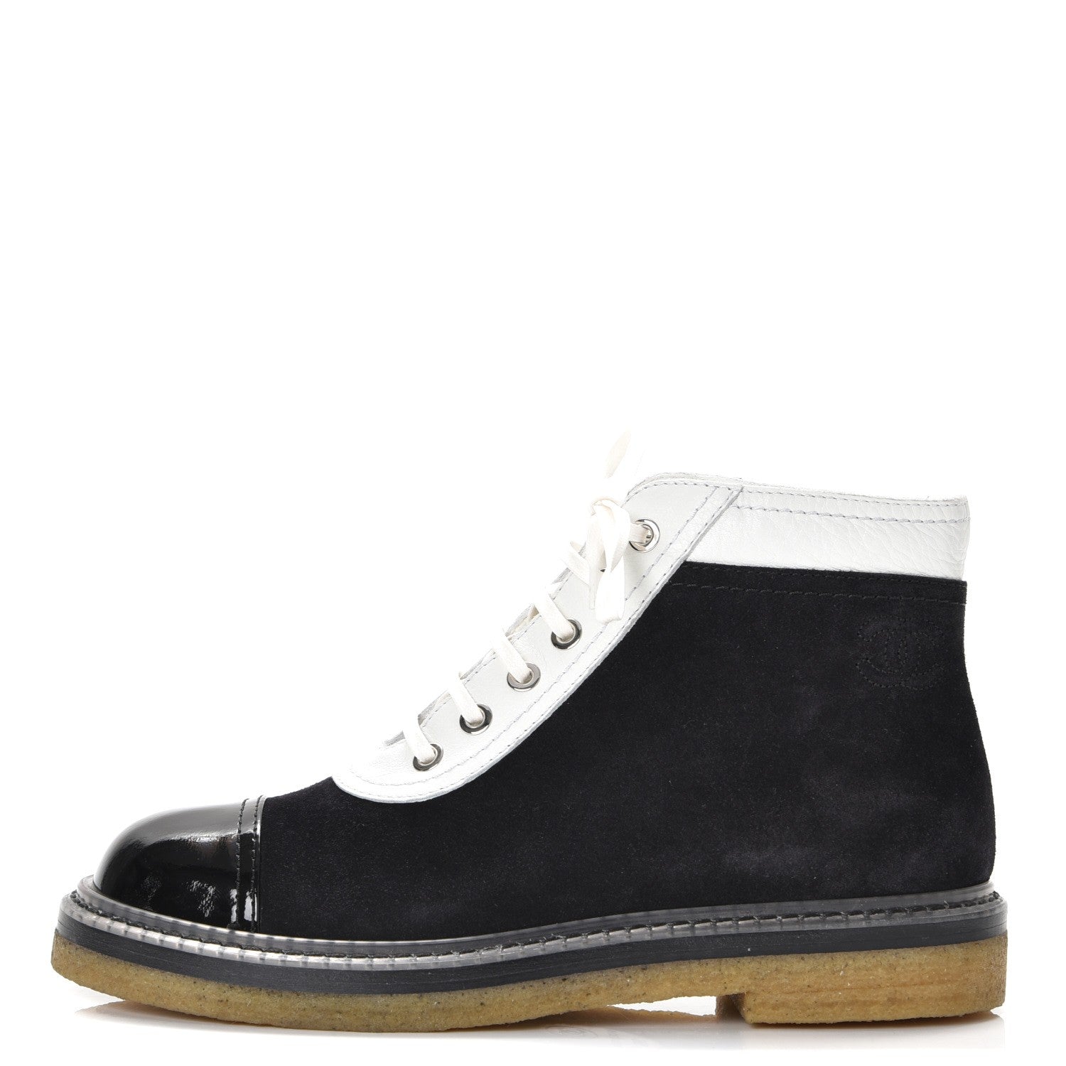 Chanel Suede Patent Calfskin Lace Up Short Boots 36.5 Black 1 of 11