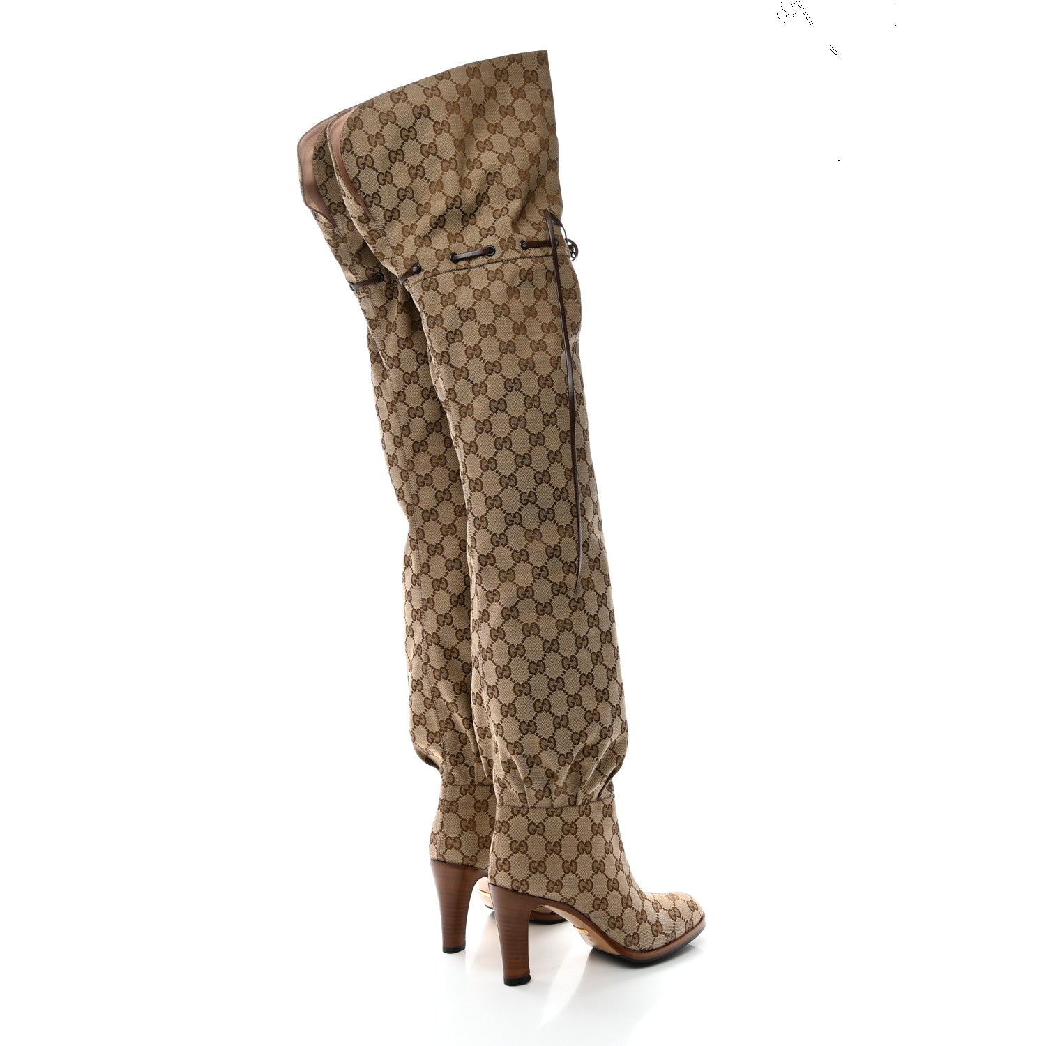 Gucci Monogram Over the Knee Boots 36 Beige Ebony 4 of 8
