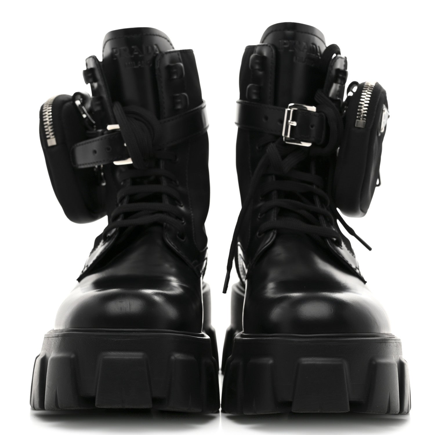 Prada Spazzolato Rois Nylon Metal Triangle Logo Monolith Pouch Pocket 55mm Boots 39 Black 3 of 10