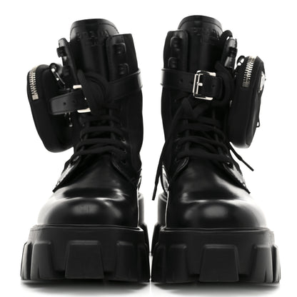 Prada Spazzolato Rois Nylon Metal Triangle Logo Monolith Pouch Pocket 55mm Boots 39 Black 3 of 10