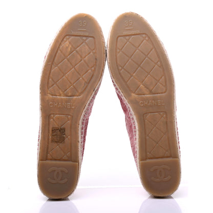 Chanel Velvet Grosgrain Quilted Camellia CC Espadrilles 39 Pink Black 5 of 9