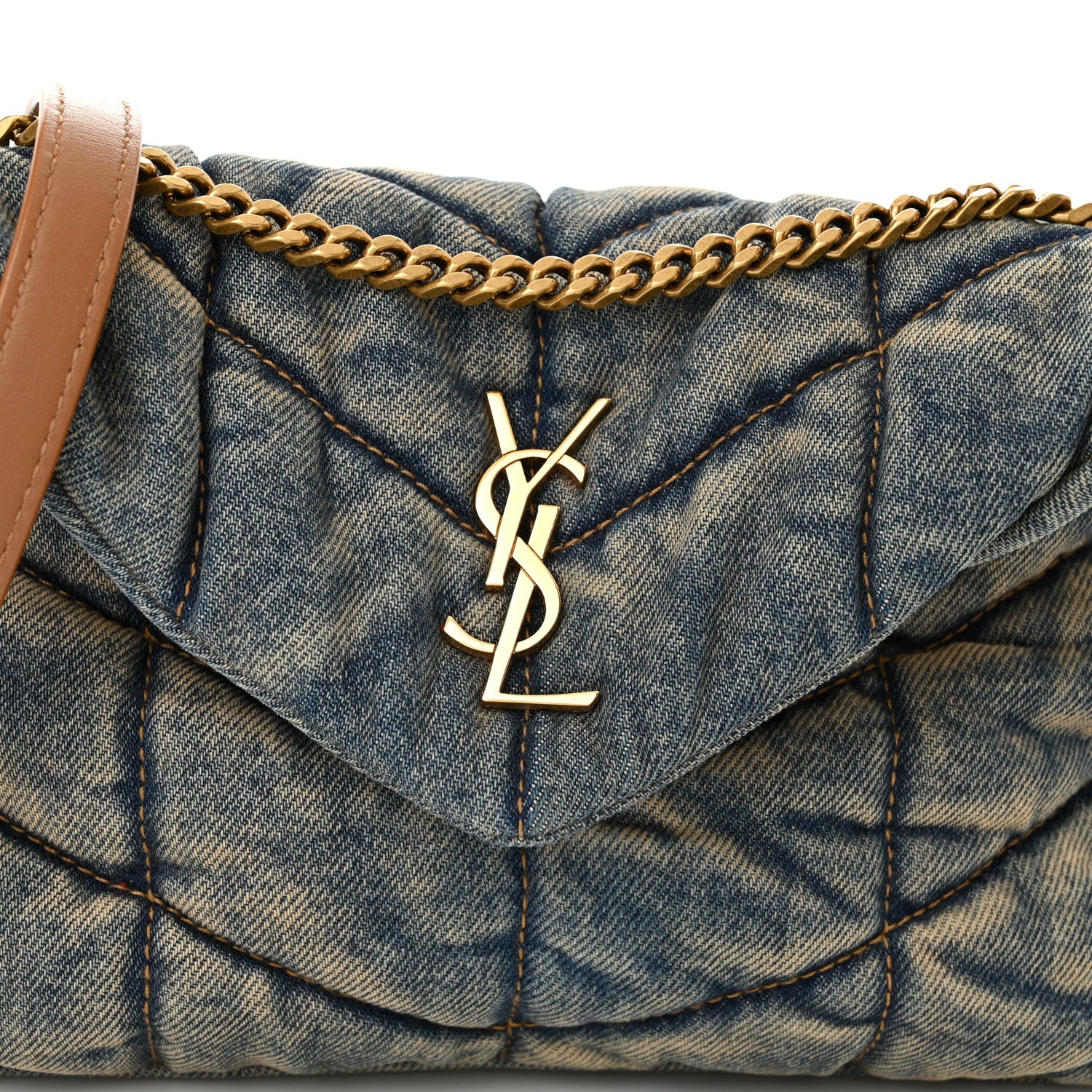 Saint Laurent Denim Quilted Toy Loulou Puffer Monogram Chain Satchel Blue Cinnamon 7 of 9
