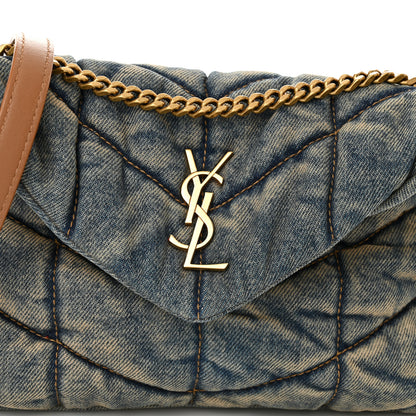 Saint Laurent Denim Quilted Toy Loulou Puffer Monogram Chain Satchel Blue Cinnamon 7 of 9