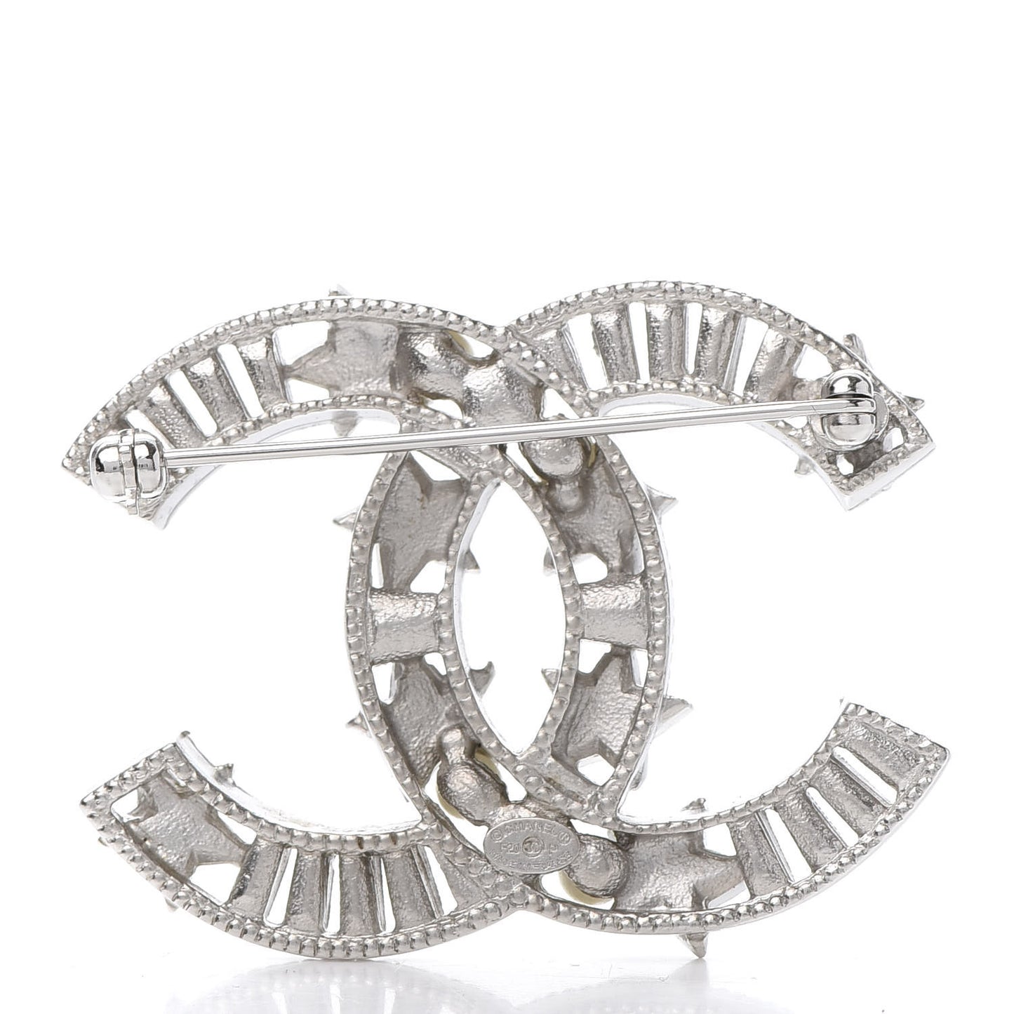 Crystal Pearl CC Star Coco Flapper Brooch Silver