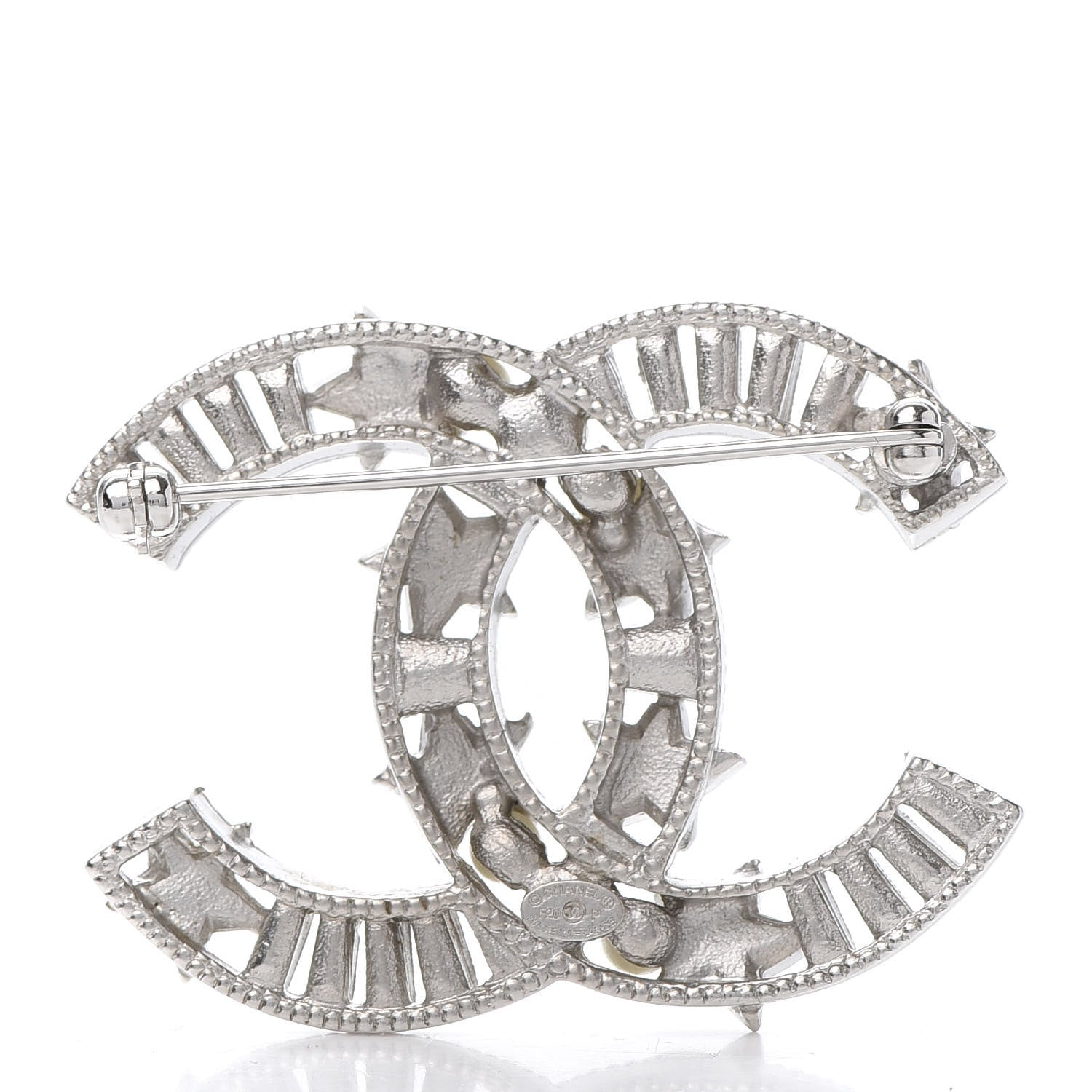 Chanel Crystal Pearl CC Star Coco Flapper Brooch Silver 3 of 5