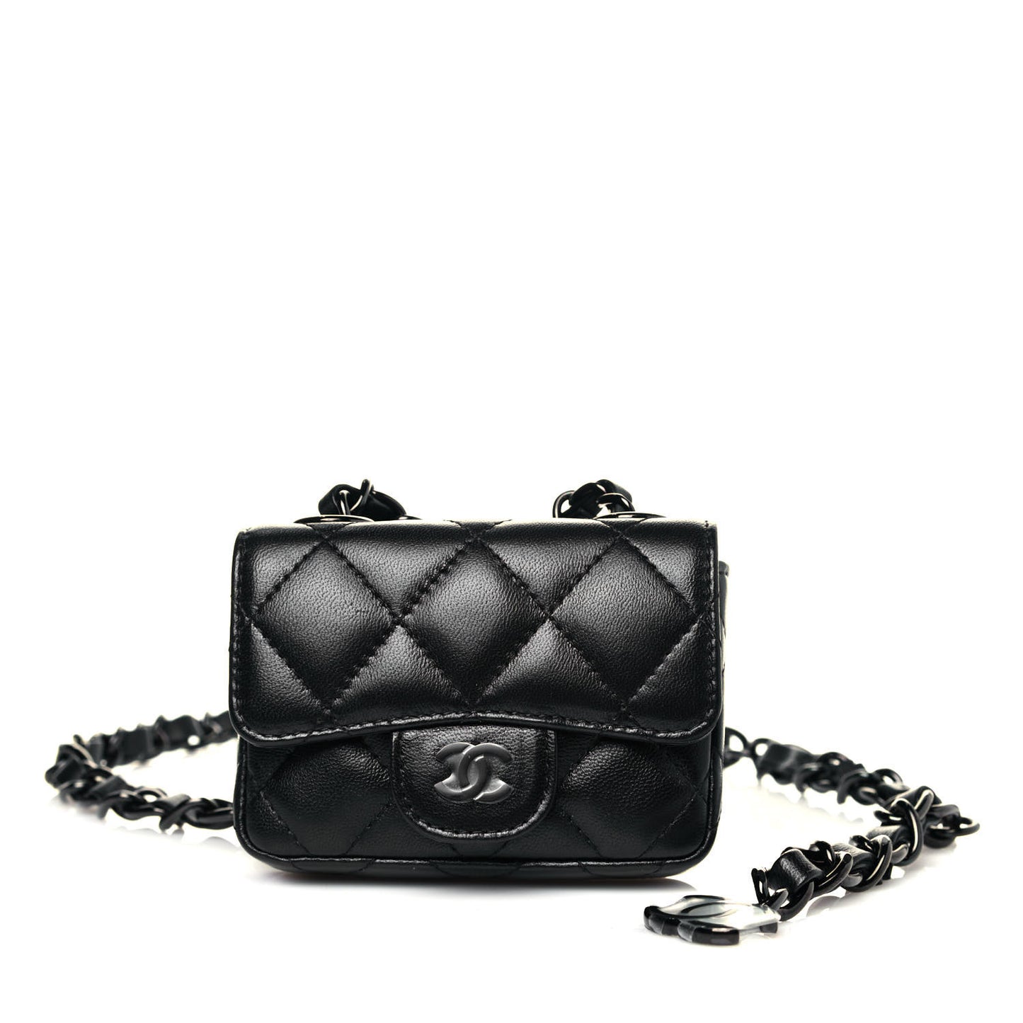 Lambskin Quilted Mini Chain Belt Bag Black