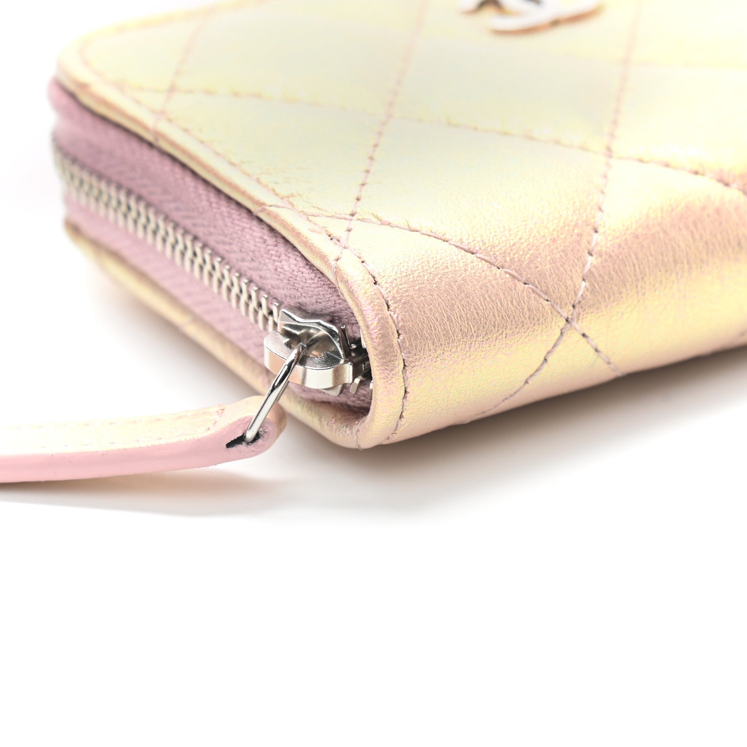 Chanel Metallic Calfskin Quilted Zip Around Coin Purse Wallet Pink 9 of 10