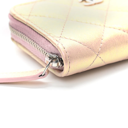 Chanel Metallic Calfskin Quilted Zip Around Coin Purse Wallet Pink 9 of 10