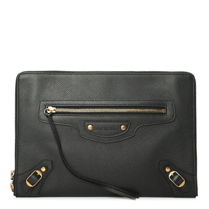 Balenciaga Grained Calfskin Neo Classic Gold Hardware Pouch Black 1 of 5