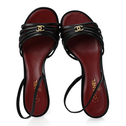 Chanel Goatskin CC Sandals 36.5 Black 2 of 8