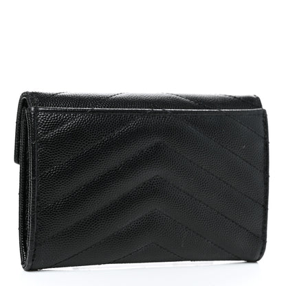 Saint Laurent Grain De Poudre Matelasse Chevron Small Monogram Envelope Wallet Black 3 of 7