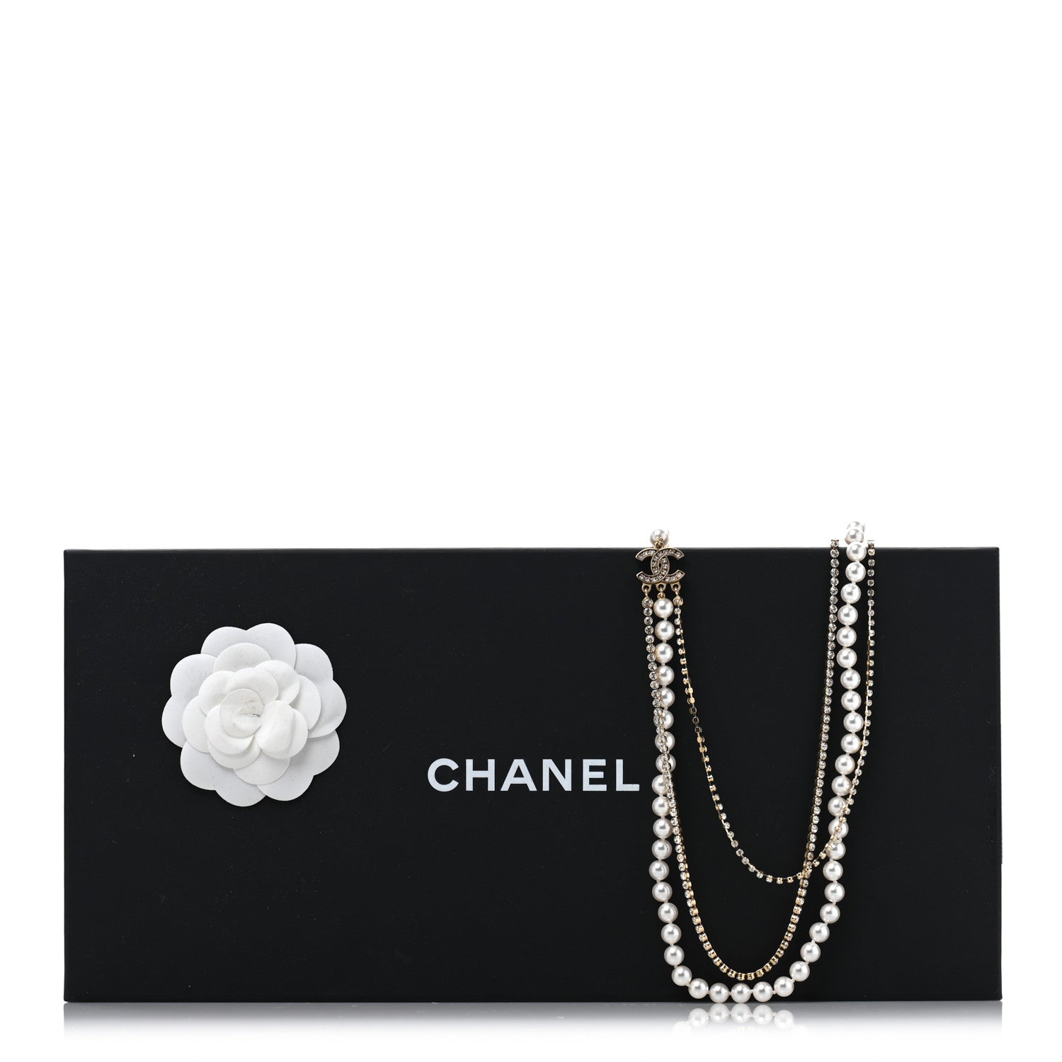 Chanel Pearl Crystal Multi Strand CC Long Necklace  Gold 5 of 5