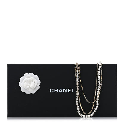 Chanel Pearl Crystal Multi Strand CC Long Necklace  Gold 5 of 5