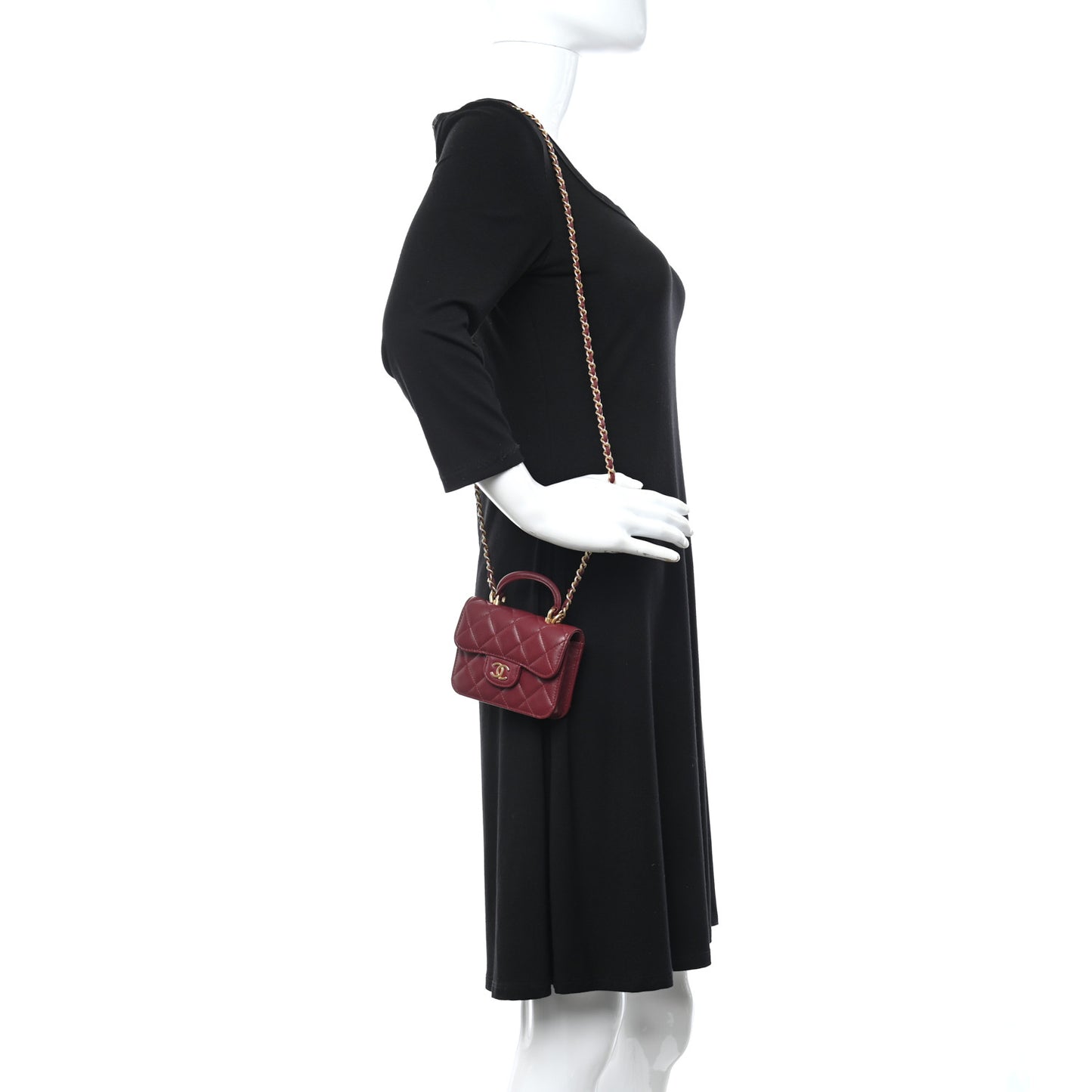 Lambskin Quilted Top Handle Flap Coin Purse With Chain Burgundy