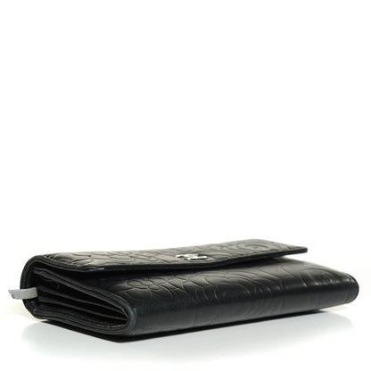 Chanel Lambskin Embossed Camellia Large Gusset Flap Wallet Black 4 of 9