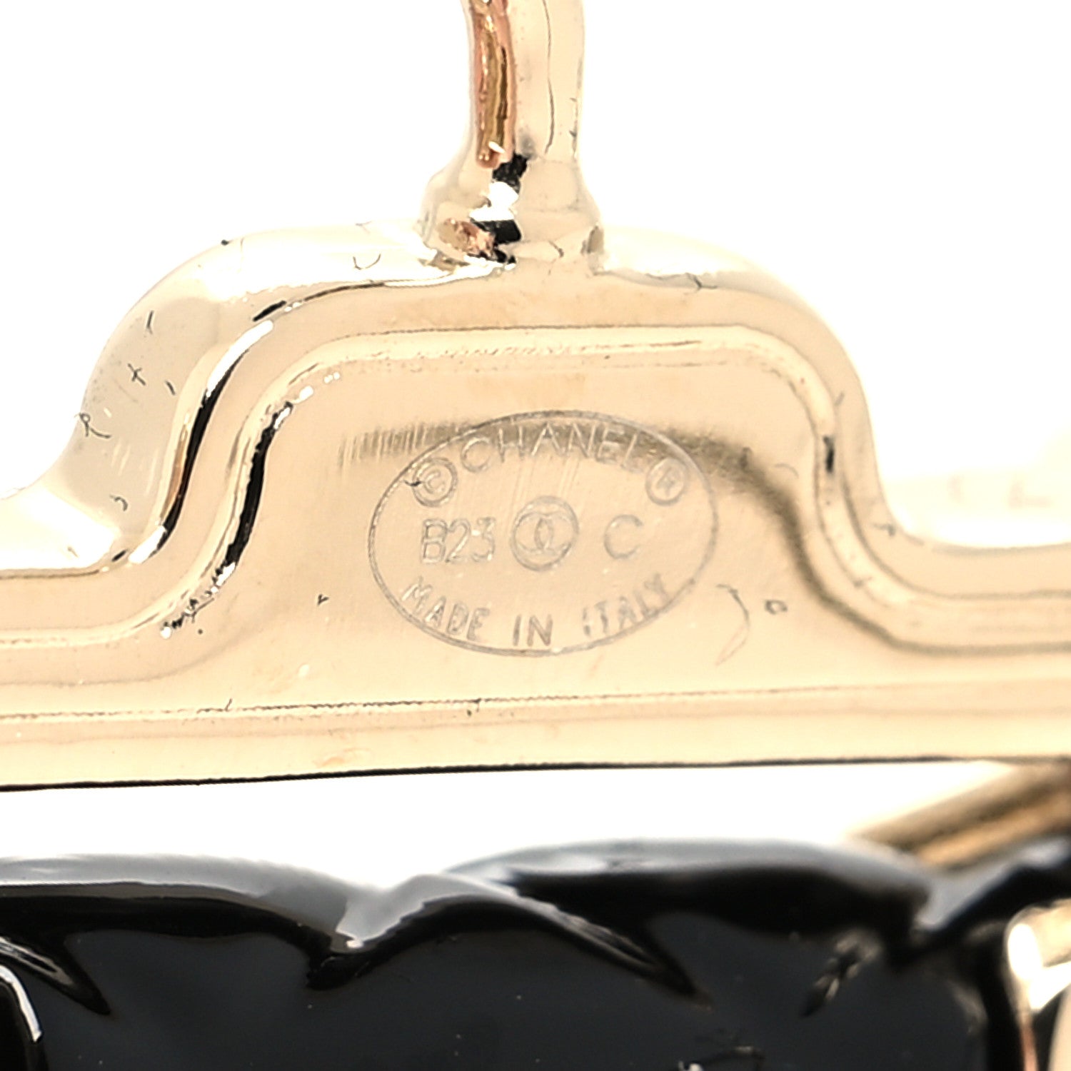 Chanel Metal Enamel Quilted Flap Hanger Brooch Gold Black 4 of 4
