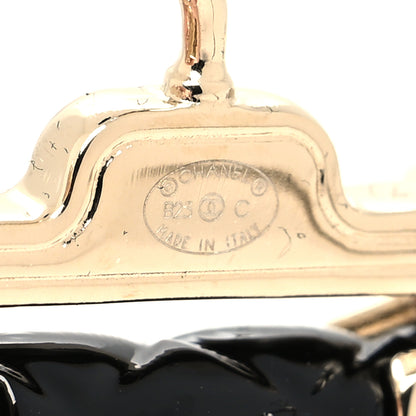 Chanel Metal Enamel Quilted Flap Hanger Brooch Gold Black 4 of 4