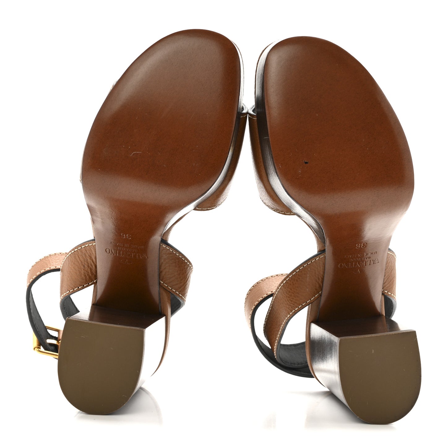 Grainy Cowhide VLogo Platform Sandals 38 Cuoio