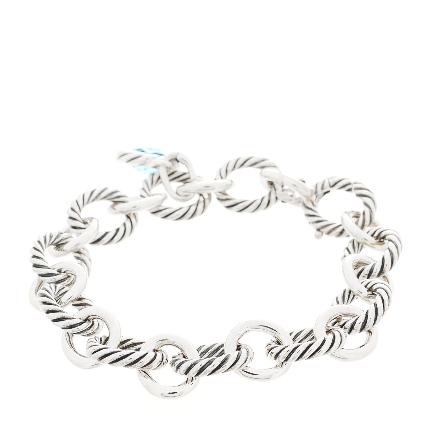 David Yurman Sterling Silver Blue Topaz Oval Link Charm Bracelet 2 of 3