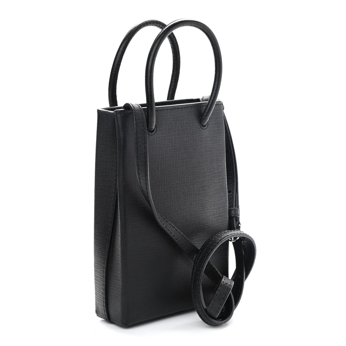 Squared Calfskin Logo Shopping Phone Holder Bag Black
