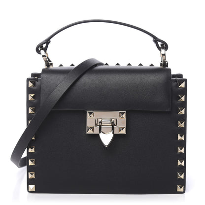 Valentino Garavani Vitello Rockstud Overlay Flap Top Handle Bag Black 1 of 9