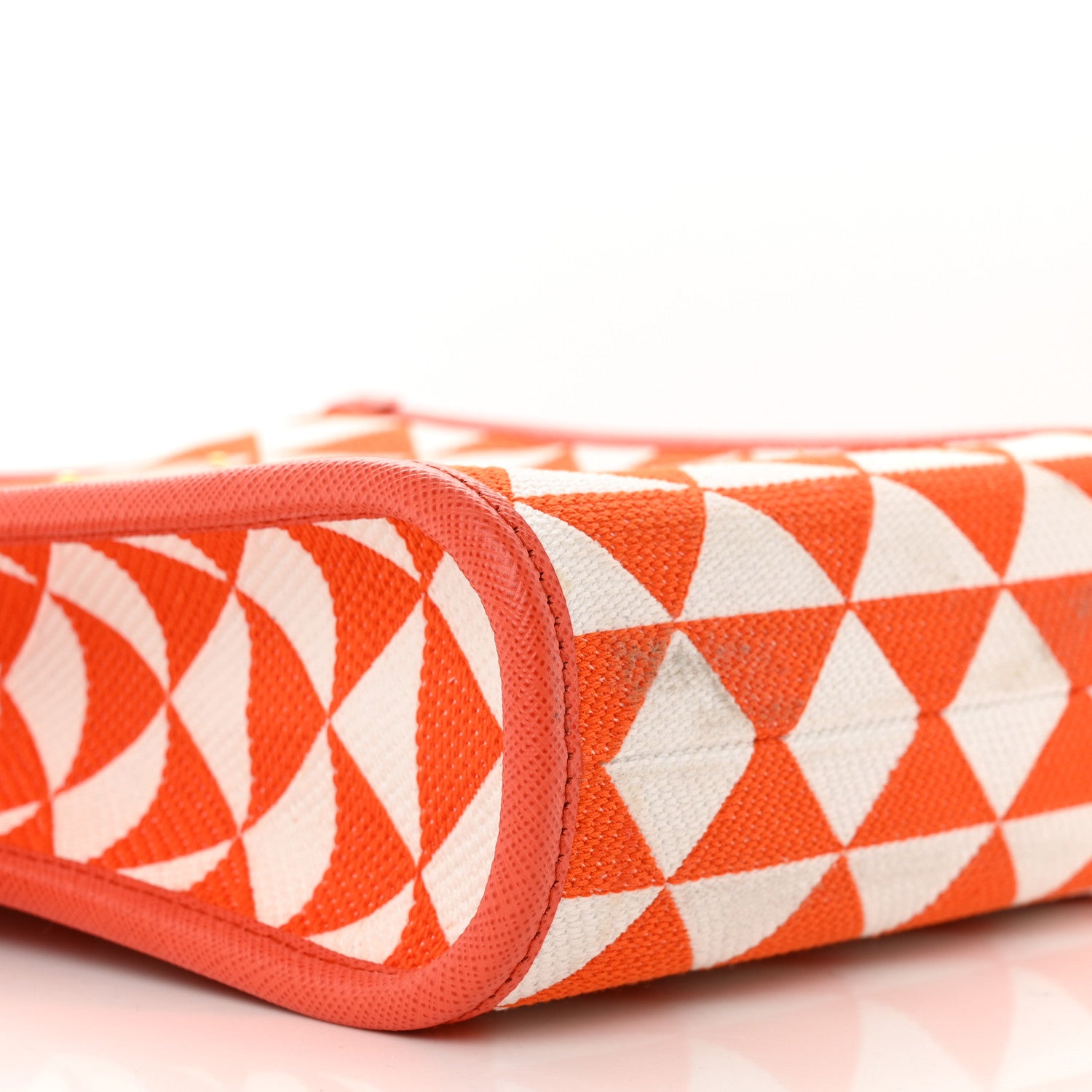 Prada Jacquard Saffiano Triangolo Symbole Embroidered Micro Tote Orange White 8 of 12