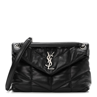 Saint Laurent Lambskin Quilted Small Loulou Puffer Monogram Chain Satchel Black 1 of 13