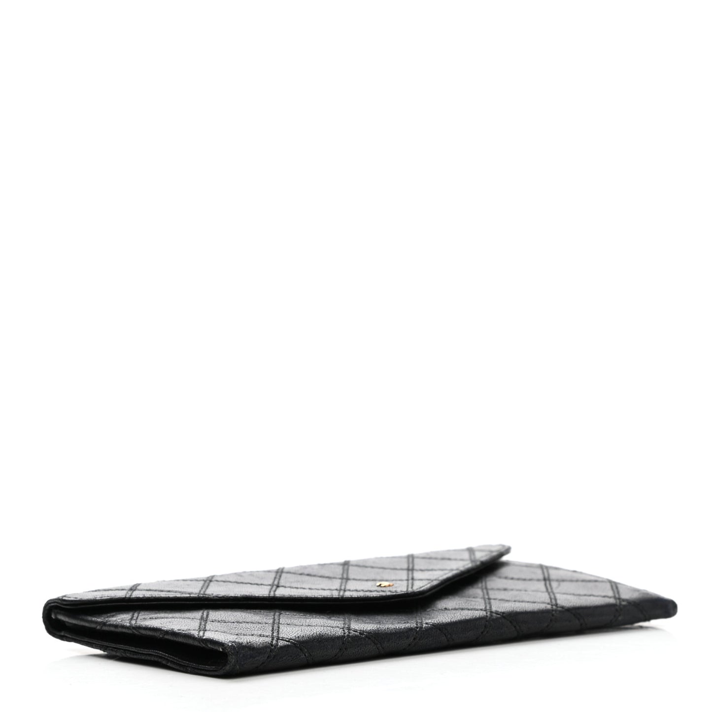 Lambskin Diamond Stitched Envelope Long Flap Wallet Black