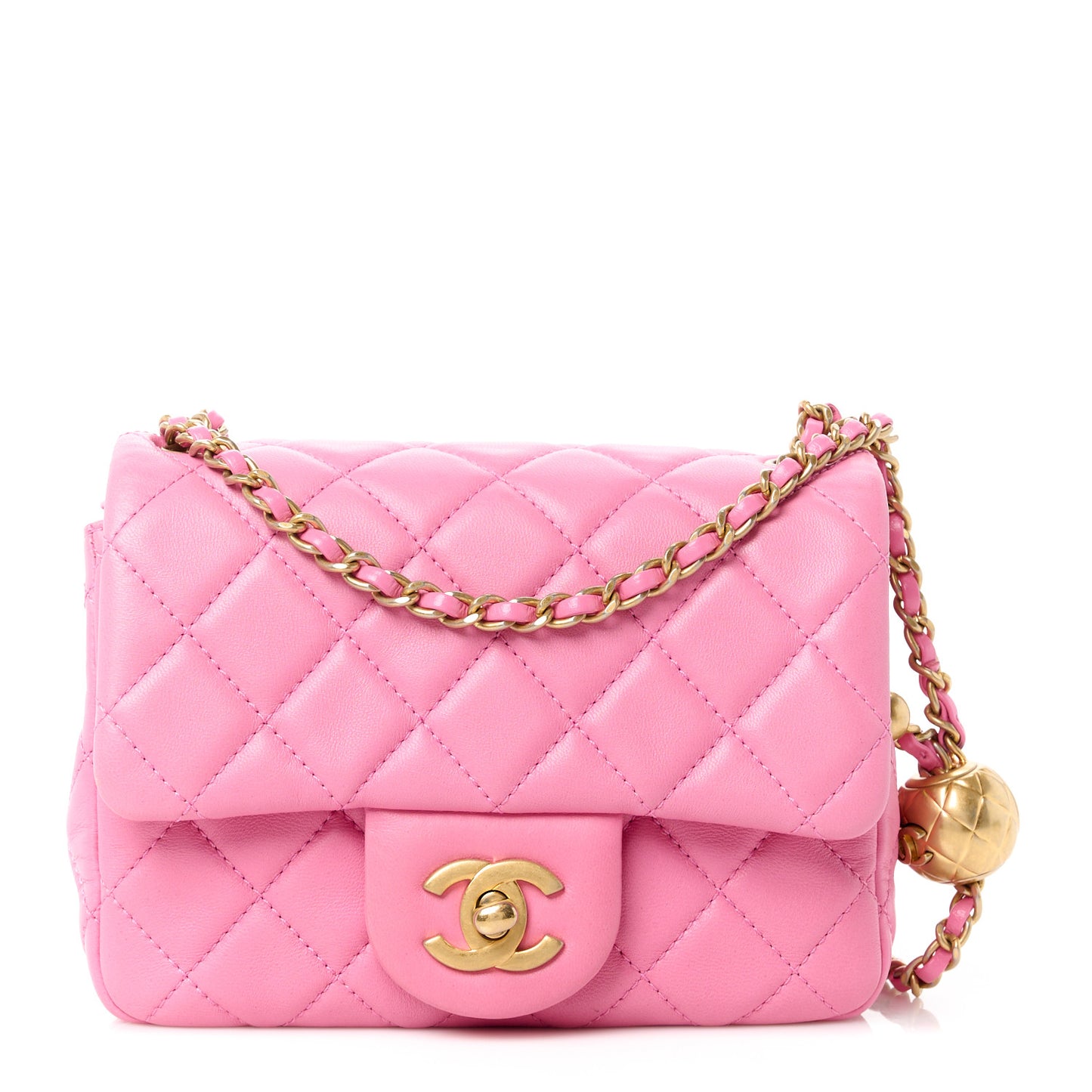 Lambskin Quilted Mini Pearl Crush Flap Pink