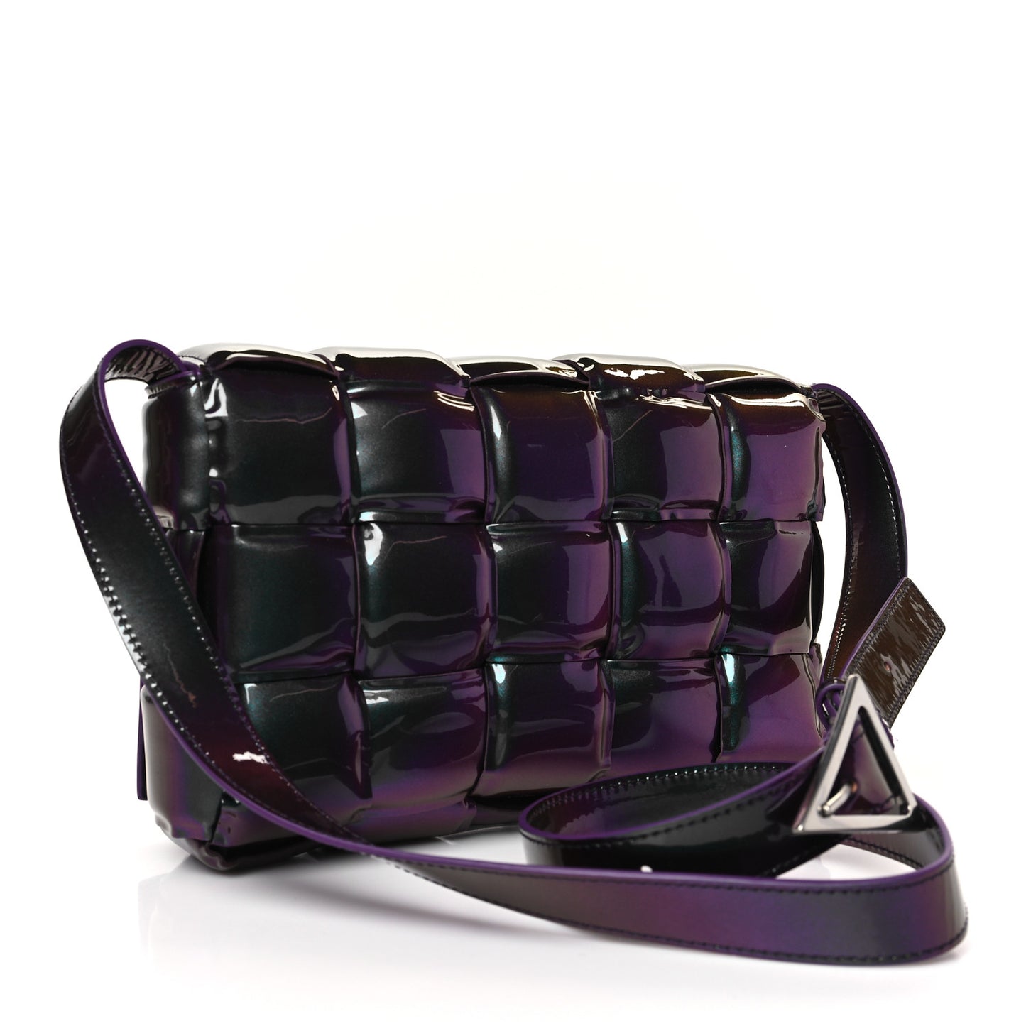 Glossy Nail Polish Nappa Maxi Intreccio Padded Cassette Crossbody Bag Holographic