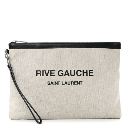 Saint Laurent Linen Canvas Rive Gauche Zipped Pouch Optic White 1 of 10