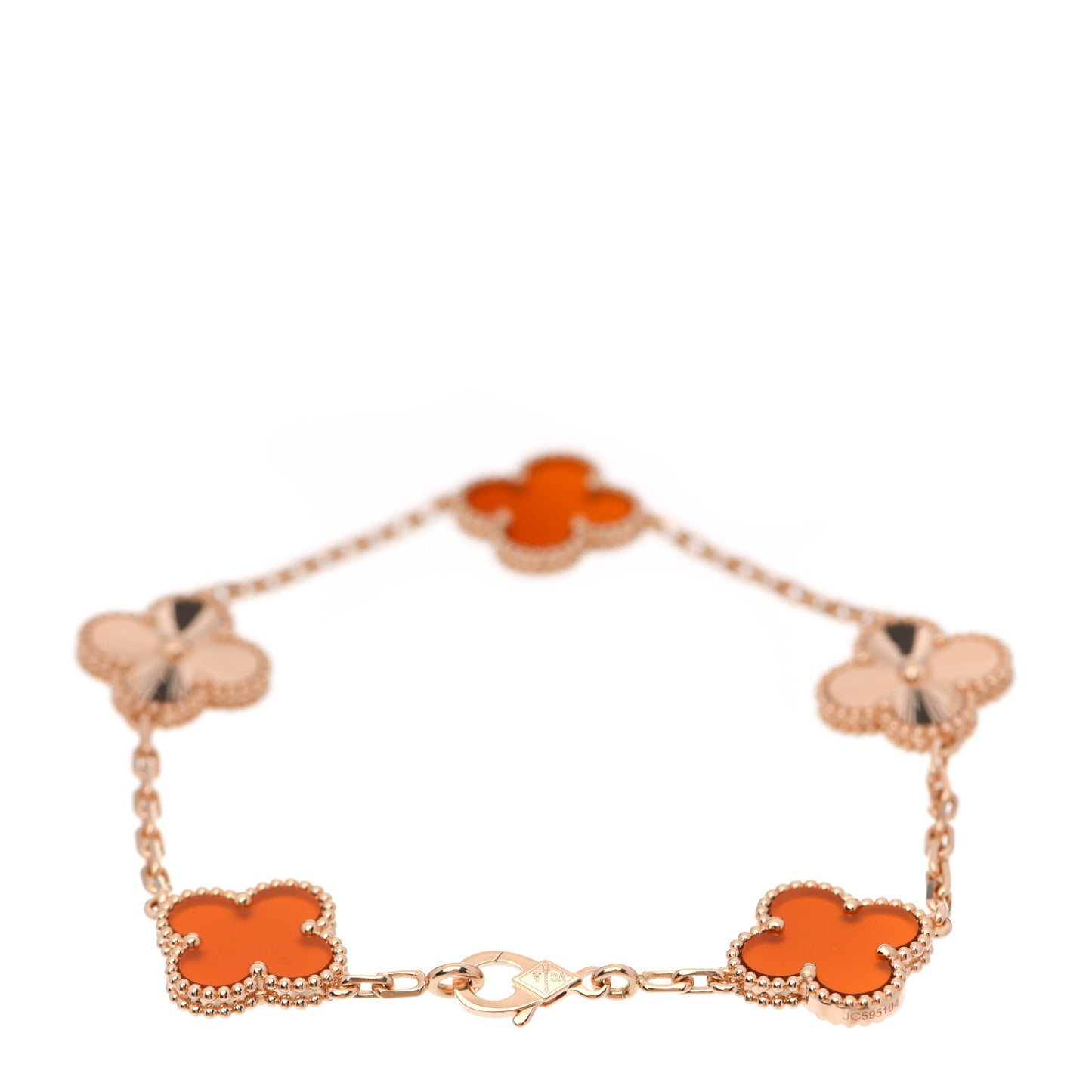 18K Rose Gold Carnelian 5 Motifs Guilloche Vintage Alhambra Bracelet