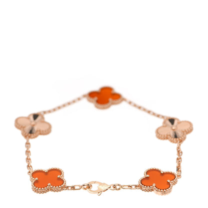 Van Cleef & Arpels 18K Rose Gold Carnelian 5 Motifs Guilloche Vintage Alhambra Bracelet 2 of 6
