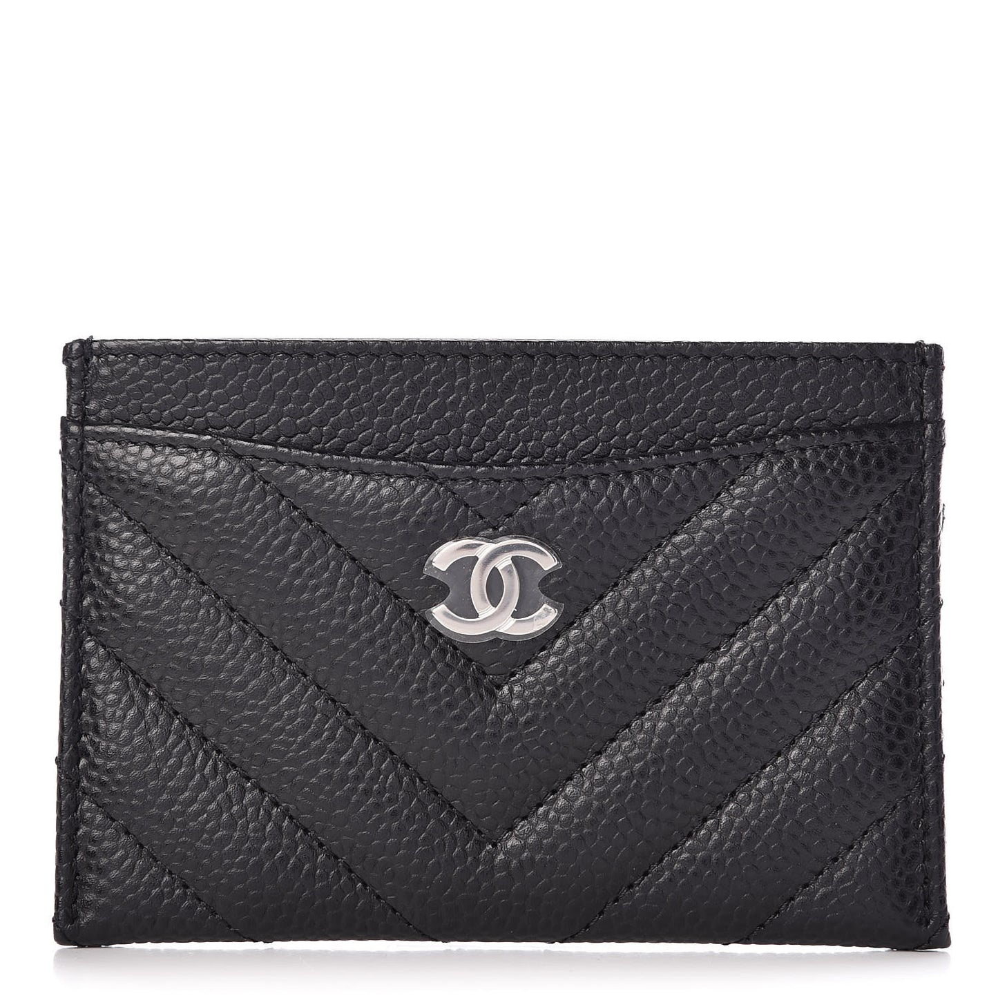 Caviar Chevron Quilted Card Holder Black