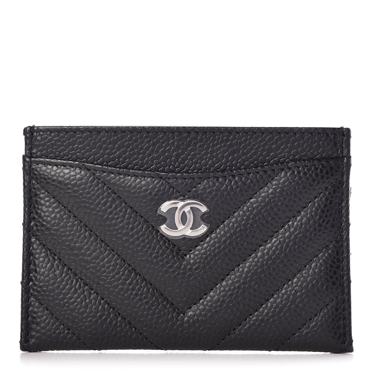 Chanel Caviar Chevron Quilted Card Holder Black 1 of 9