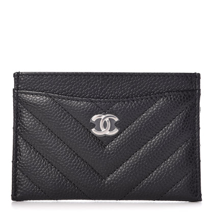 Chanel Caviar Chevron Quilted Card Holder Black 1 of 9