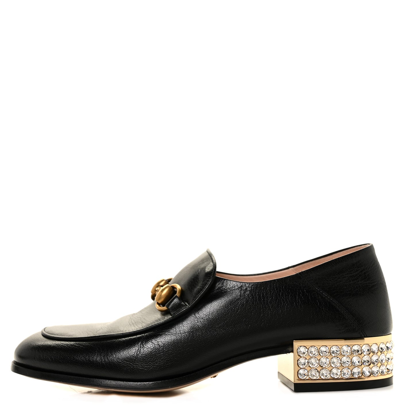 Goatskin Crystal Womens Horsebit Loafers 36.5 Black