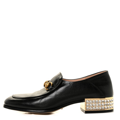 Gucci Goatskin Crystal Womens Horsebit Loafers 36.5 Black 1 of 8