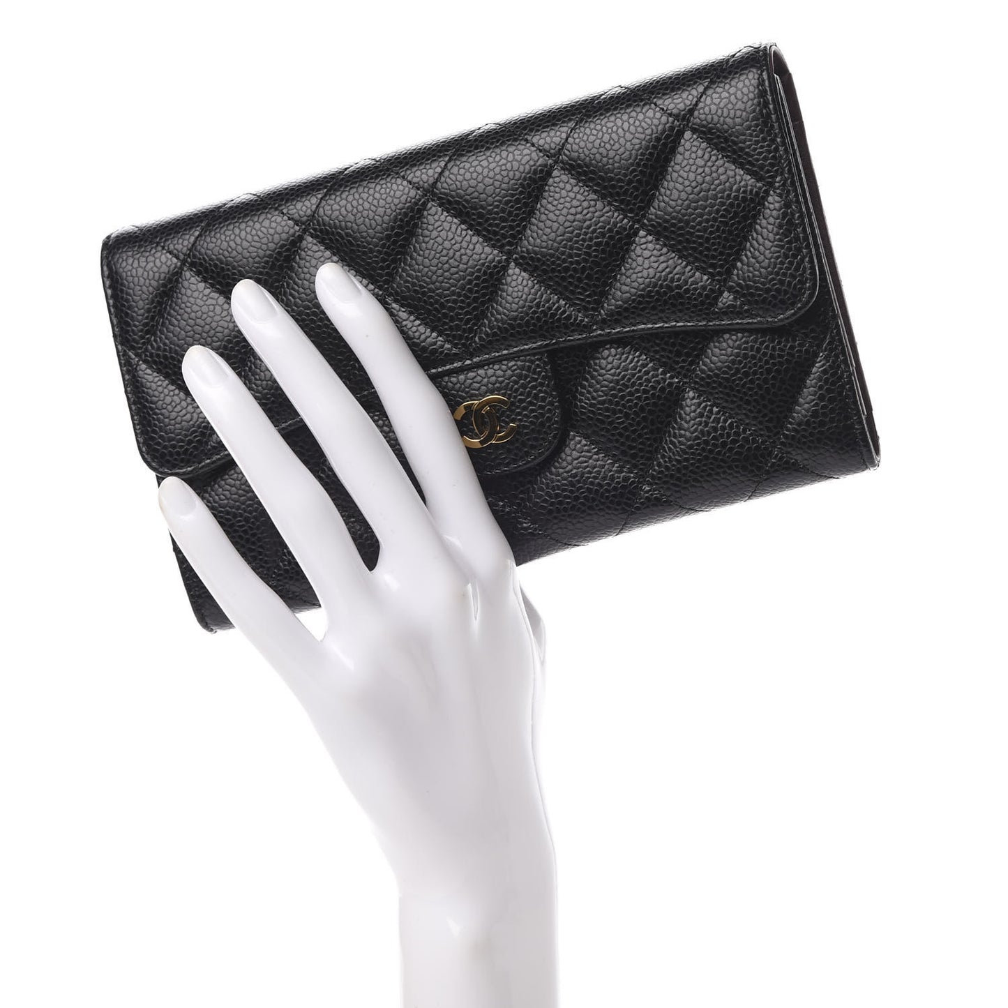 Caviar Quilted Large Flap Wallet Black