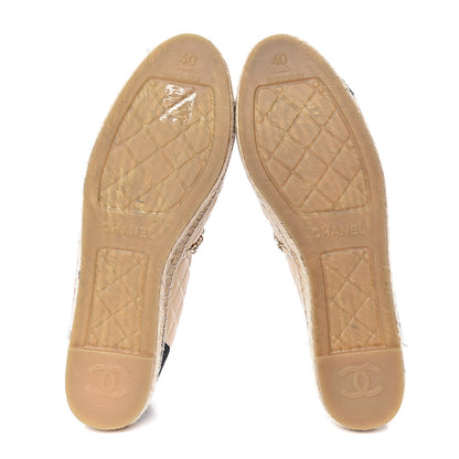 Chanel Lambskin Grosgrain Quilted CC Chain Espadrilles 40 Beige Black 5 of 11