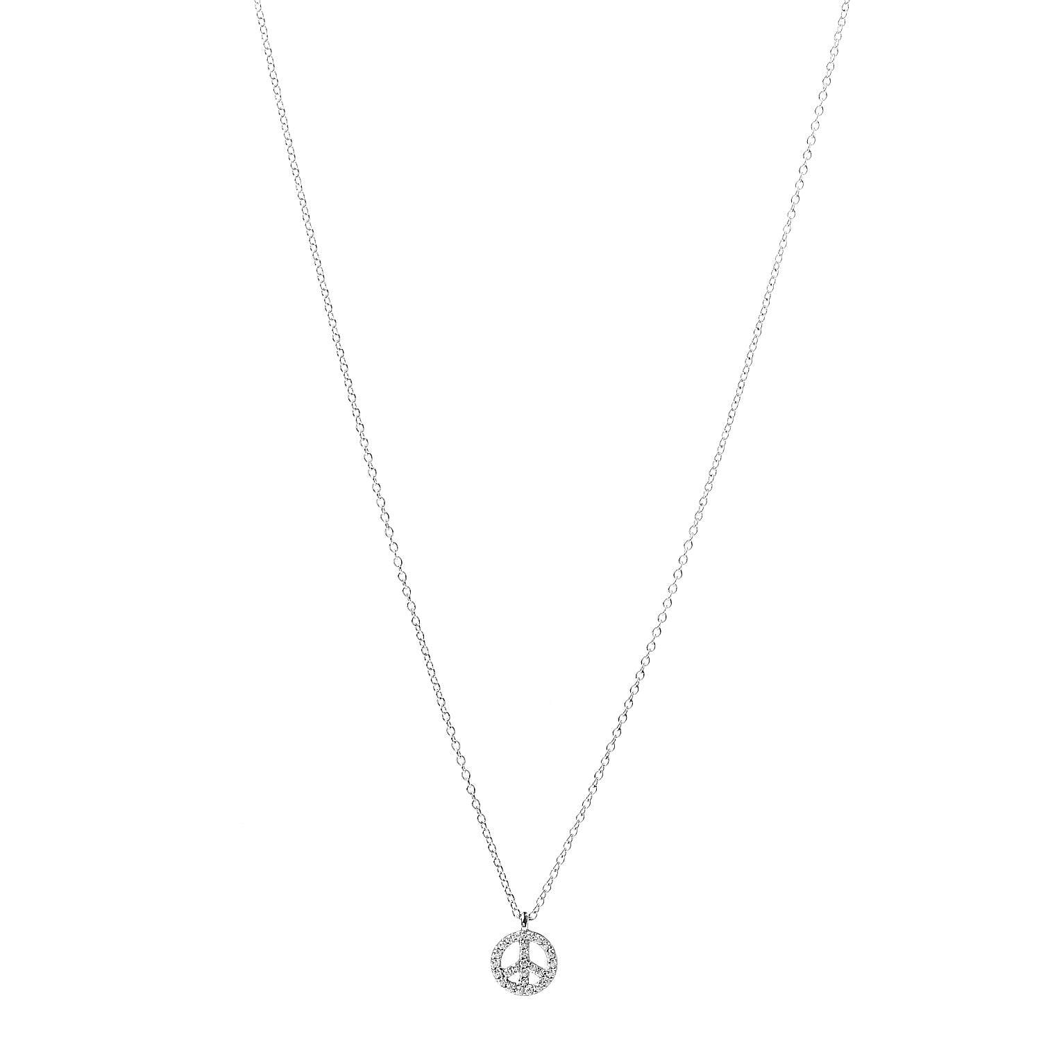 Tiffany 18K White Gold Diamond Metro Peace Pendant Necklace 1 of 6