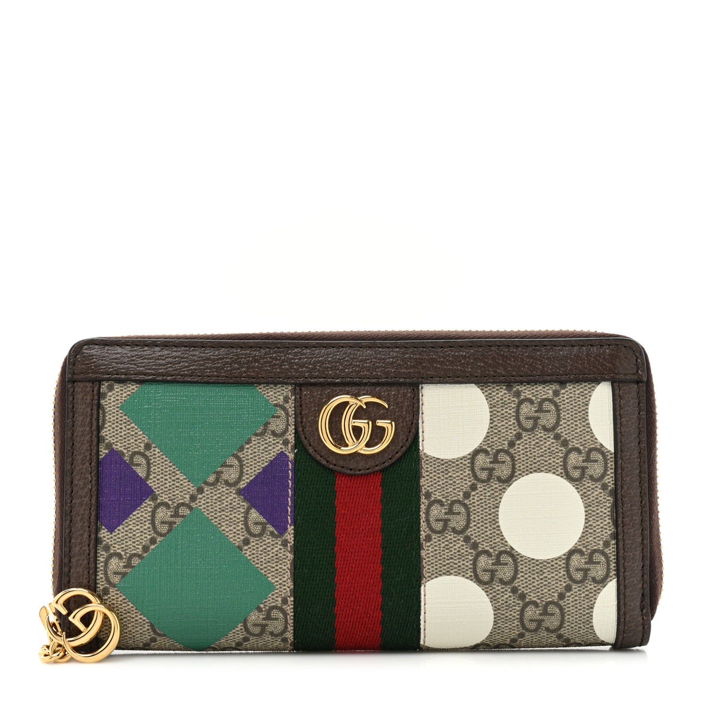 GG Supreme Monogram Web Geometric Ophidia Zip Around Wallet Beige Multicolor Brown Sugar