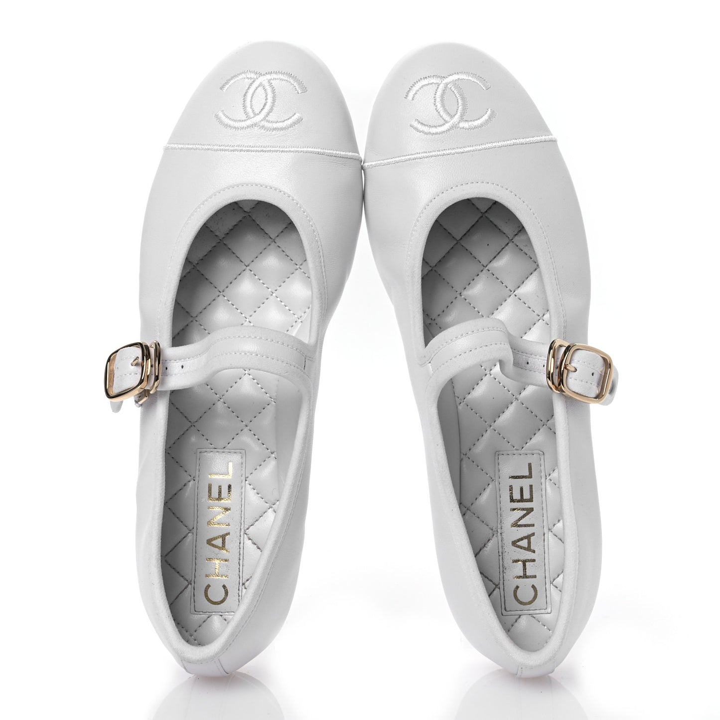 Lambskin Mary Jane Flats 37 White