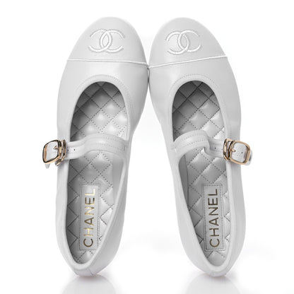 Chanel Lambskin Mary Jane Flats 37 White 2 of 13